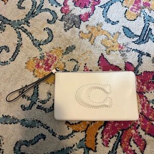 Coach Cream Wristlet with Embossed Logo